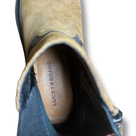 Lucky Brand Easlie Suede Chelsea Boots Tan Brown Black 8.5M - Picture 2 of 6